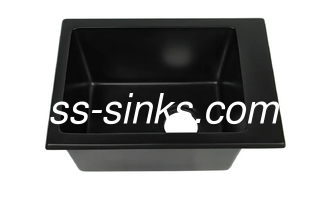 正方形の単一の洗面器の水晶石の台所の流しの黒色245mmの深さ
