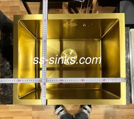 オーダーメイド スクエアサイズ ステンレス鋼 シングルボウル シンク ゴールドフィニッシュ